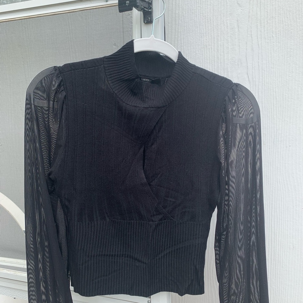 Elegant Black Sheer Sleeve Top